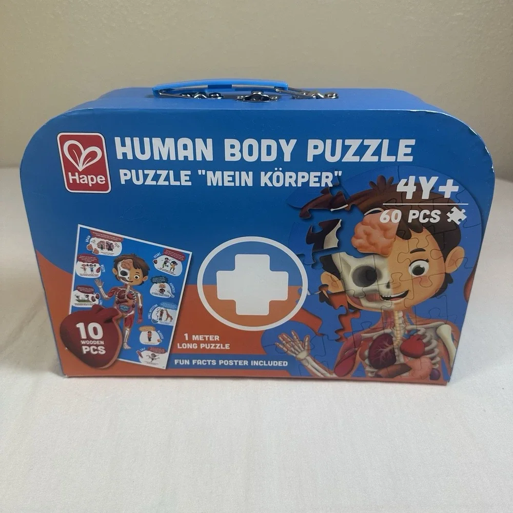 Hape Human Body Puzzle 60 Oversized Pieces Educational Anatomy Wooden Organs EUC